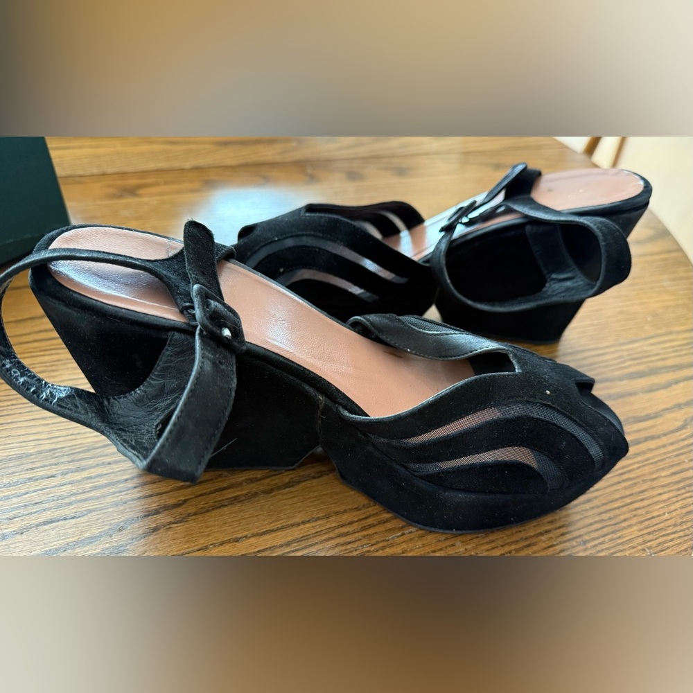 ROBERT CLERGERIE Black Suede Wedge Sandals  Size 10.5  $595
